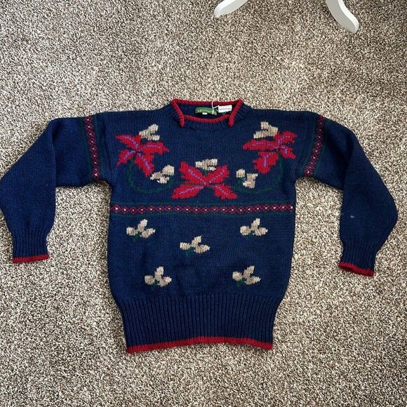 Vintage 80s Carriage Club 100% Shetland Wool Floral Butterfly Turtleneck Sweater - Picture 6 of 11